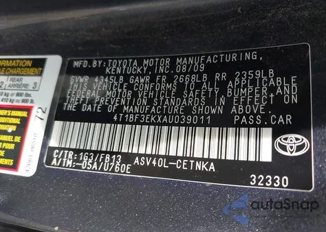 2010 Toyota Camry Le из США, поврежденный, VIN 4T1BF3EKXAU039011